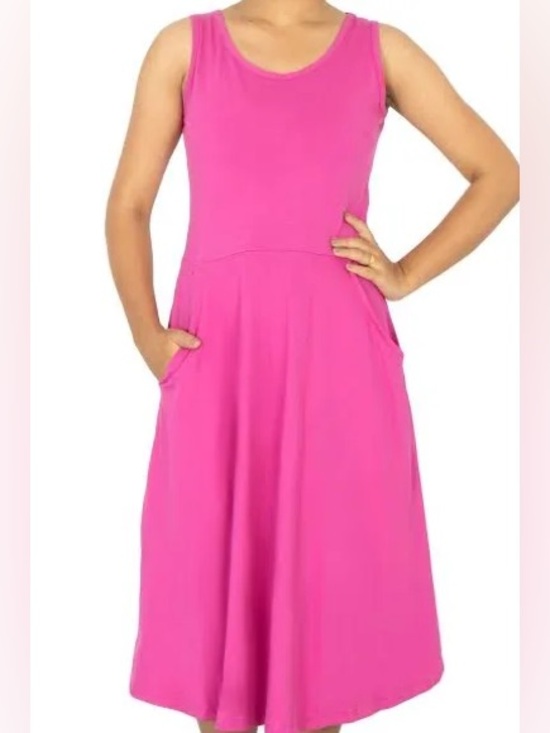 Svaha Dresses & Skirts - Svaha Pink A-Line Sleeveless Dress Scoop Neck Pockets Cotton Size Small